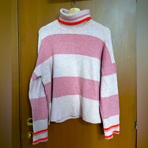 J Crew Striped Pink and Orange Turtleneck Sweater, Medium